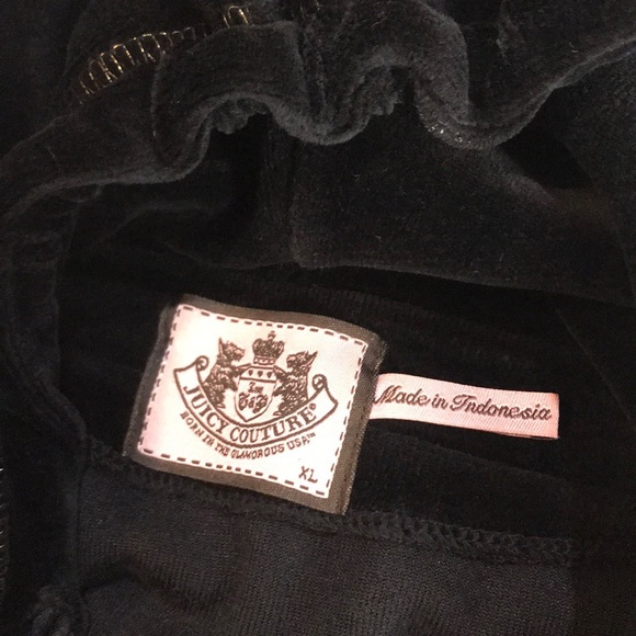 JUICY COUTURE Black Velvet Gold Stitched Hoodie XL - Picture 6 of 7